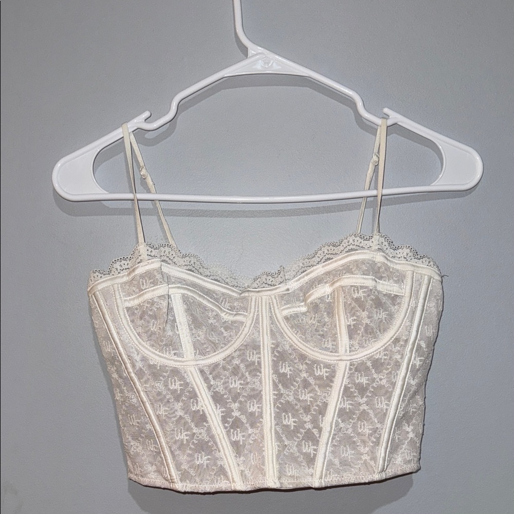 White Fox Boutique Cream Lace Crop Top